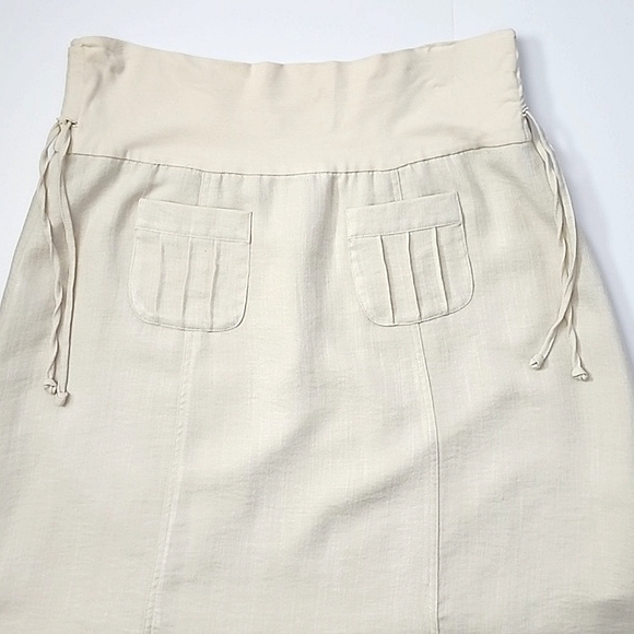 Melanie Lyne Cream Midi A-Line Slit Flowy Lined Cotton Blend Skirt Size 12 - Picture 3 of 15